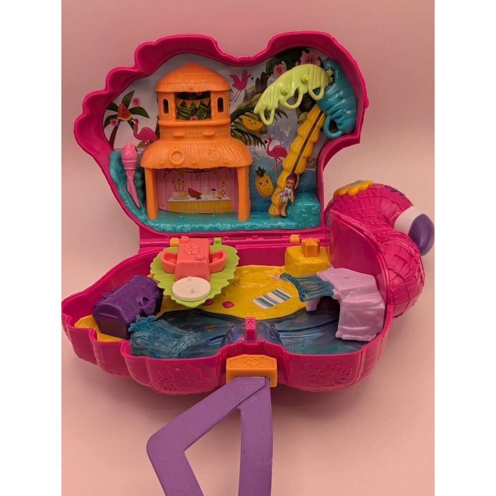 Polly Pocket Flamingo Party Purse Case Compact Tropical Playset Pre-owned 1 PP*